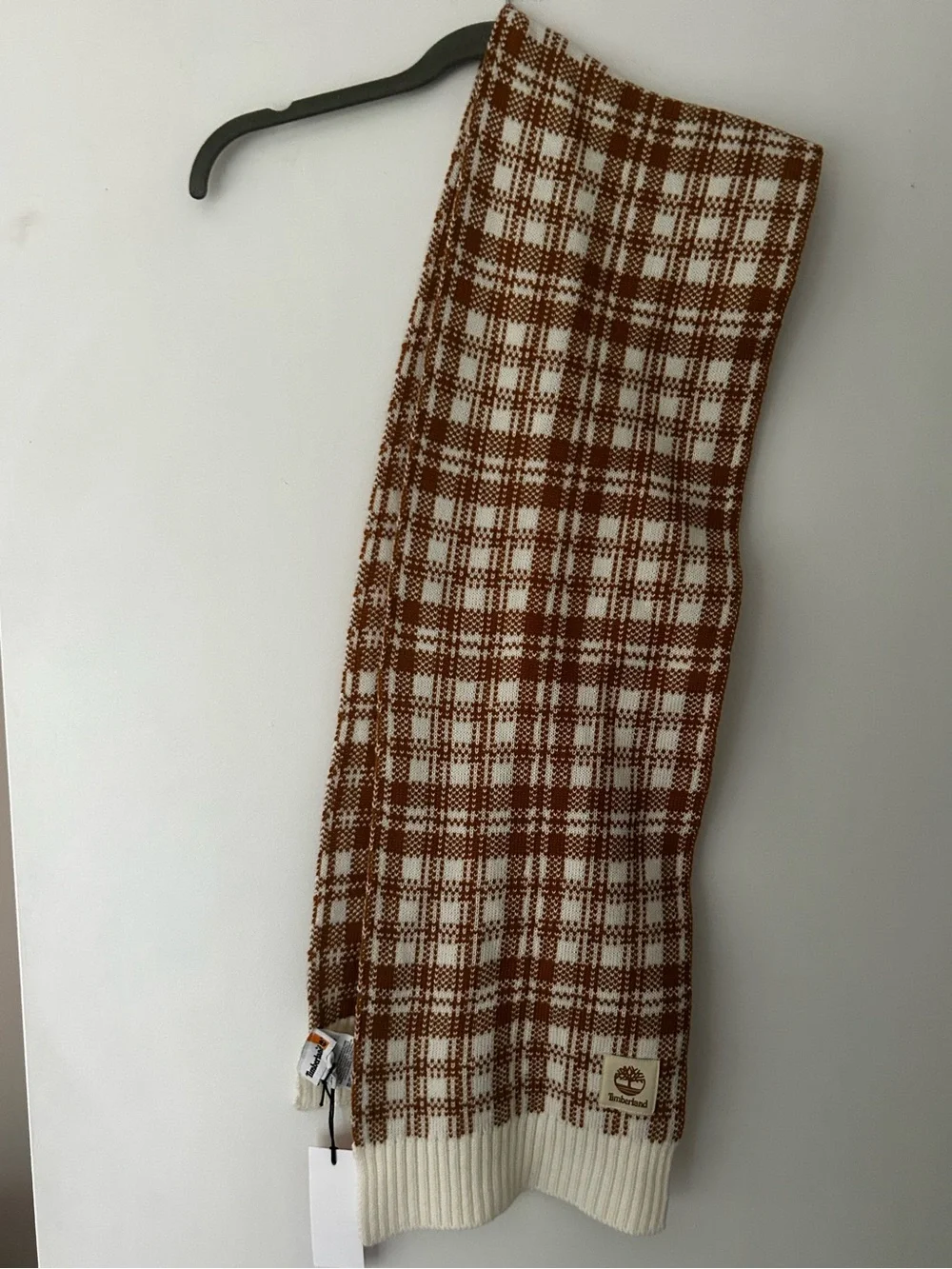 Timberland Burnt Orange and Cream Plaid Scarf